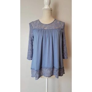Old Navy Girls Lace Sleeve Romantic Shirt Blue Size XL New With Tags
